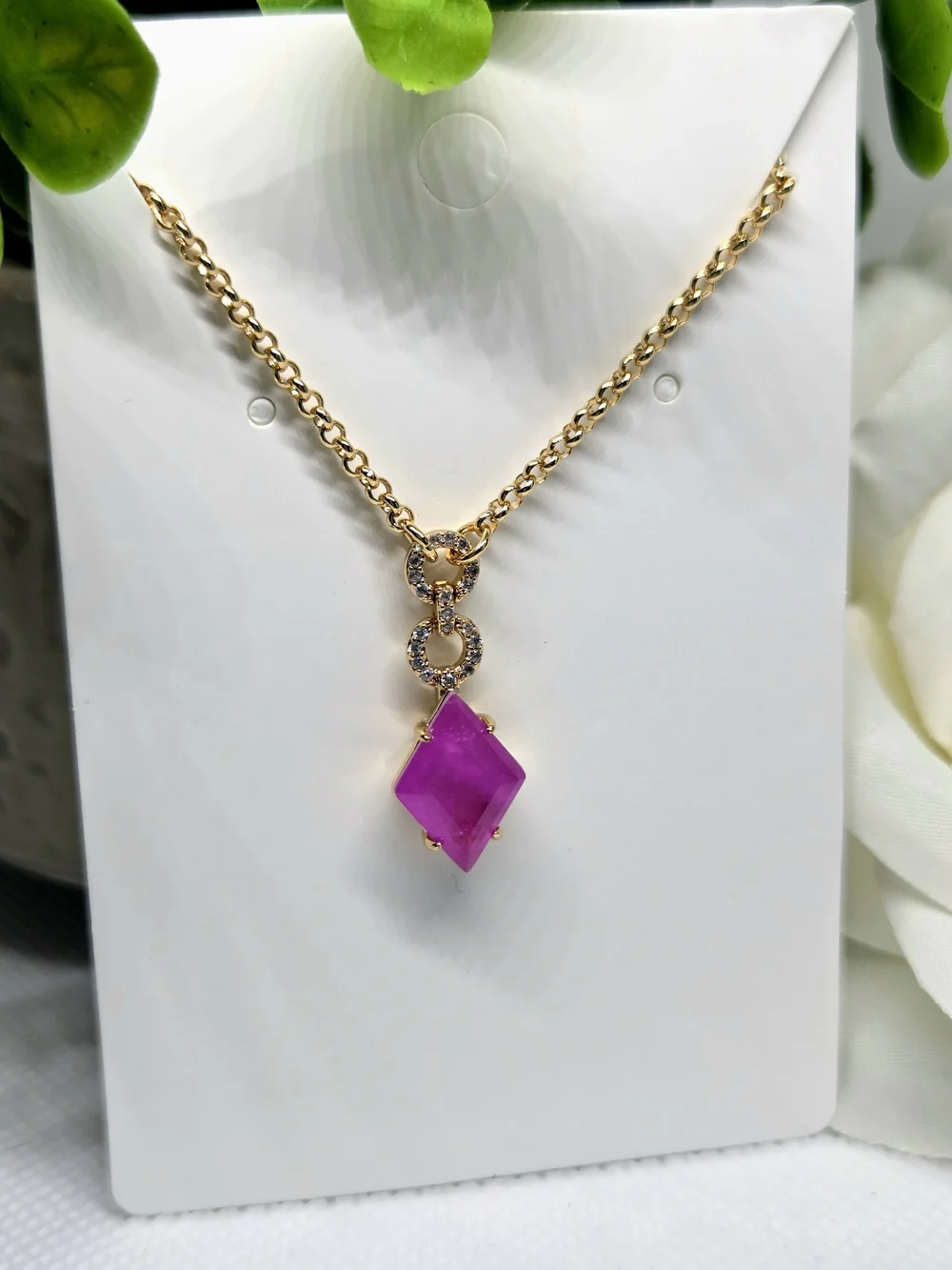 BP Gold Chain Necklace with Pink Sapphire Faceted Pendant